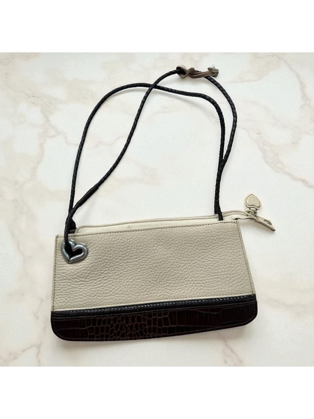 BRIGHTON Beige Colorblock Leather Shoulder Bag